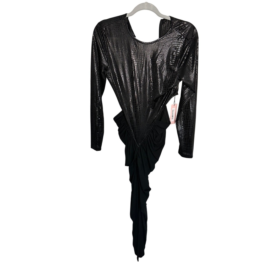 ShopMicas Black Dress Long Sleeve Cutout‎ Ruched Bodycon Party Dress M